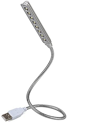 Daffodil ULT05 USB-läslampa med flexibel svanhals och 8 LED, silver | Ögonvänlig tangentbordsbelysning för laptop, PC, bok, sängkant, kontor eller studier; portabel och energisnål