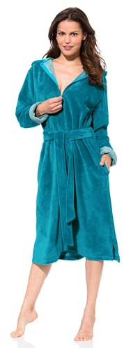 Morgenstern Saunamantel Damen Reißverschluss Kapuze Petrol XL
