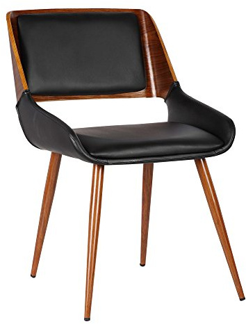 Armen Living Panda Dining Chair, Single, Black Faux Leather/Walnut