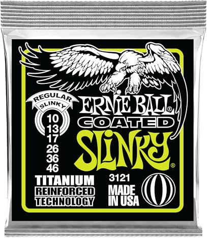 Ernie Ball Regular Slinky Coated Titanium Electric Guitar Strings, 10-46 Gauge (P03121)
