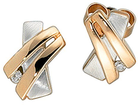 Jobo Damen-Ohrstecker aus 14 Karat 585 Rosegold Bicolor mit 2 Diamanten
