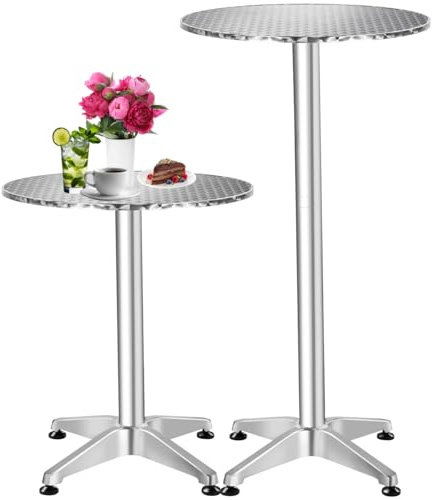 tectake® Table Haute Mange Debout Table Bistrot Table de Bar Ronde Aluminium Hauteur réglable 70 ou 110 cm Ø 60cm Meuble Exterieur pour Reception Mariage Anniversaire Fête de Jardin