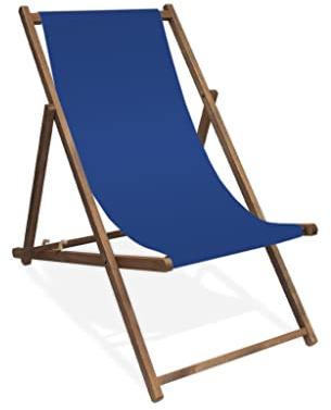 MultiBrands Liegestuhl, Holz, Königsblau ohne Armlehne mit dunkelbrauner Lasur, klappbar