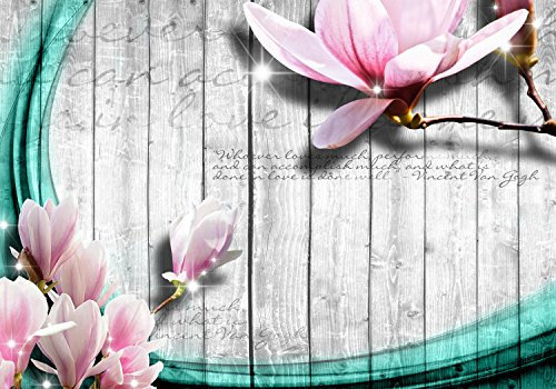 wandmotiv24 Papiers peints Bois - fleurs turquoise M 250 x 175 cm - 5 pièces Papiers peints photo, peinture murale, papiers peints à motifs, papiers peints intissés Abstrait, fleurs, mur M0541