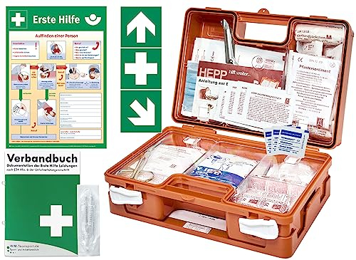 Erste-Hilfe-Koffer BG -Komplettpaket- für Gewerbe mit aktueller DIN/EN 13157 - Kleiner Betriebsverbandkasten von WM-Teamsport - inkl. Aushang & 1. Hilfe Aufklebern