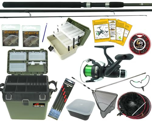 Hunter Pro Complete Beginners Coarse Fishing Kit – 10ft Carbon Match Rod & HP40R Reel with 6lb Line – Includes Roddarch Seat Box, Tackle Box, Landing Net, Keep Net, Floats, Hooks & Weights