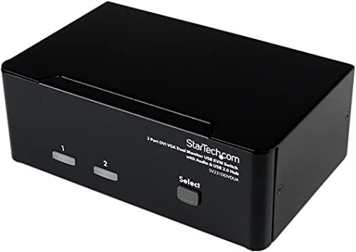 StarTech.com Dual DVI VGA 2 Port Monitor Audio Switch 2-fach KVM Umschalter USB 2.0 1920x1200 - 2 x USB 2.0 4 x DVI-I 4 x Klinke (Buchse), schwarz