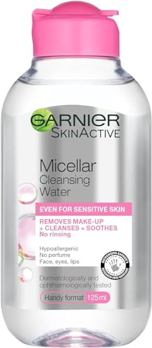 Garnier Micellar Cleansing Water, Gentle face cleanser & Make up Remover, Suitable For All Skin Types Including Sensitive Skin, Soothing Formula, Dermatologically Tested, 125ml