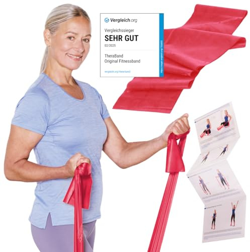 TheraBand Bande de fitness originale - 2,5 m - Bande de résistance pour entraînement complet du corps, force et flexibilité - Idéal pour la physiothérapie, le fitness et le sport - Rouge