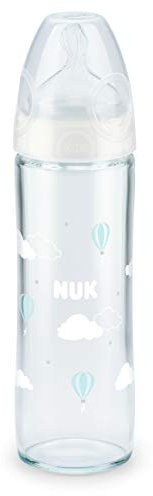 'New Classic NUK 10212021 Glass Baby Bottle with Teat Medium Perforated – Assorted Colours – 1/2, Multi-Colour