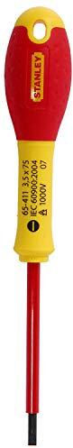 STANLEY 1-65-411 - Tournevis Électricien Isolé 1000V 3,5X75Mm Gamme FATMAX - Fabriqué En France - Normé - Lame En Acier - Couche En Polyamide - Protection Anti-Corrosion - Poignée Soft-Grip