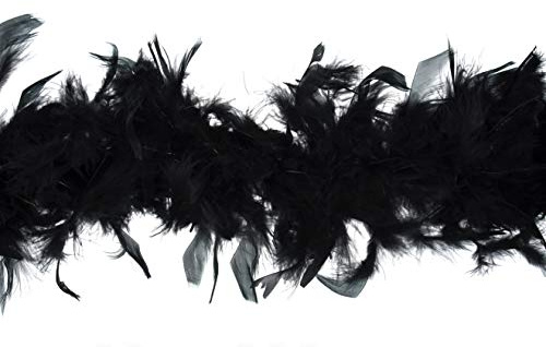 Trimits Boa de Plumas Marabú 1,8m x 12cm - Bufanda de Plumas para Disfraz, Fiestas, Vacaciones, Festivales, Pride, Despedida de Soltera, Despedida de Soltero, Halloween, Árbol de Navidad - Negro