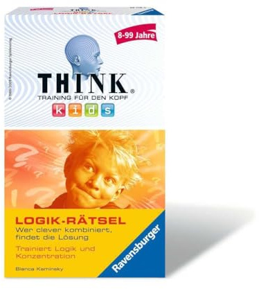 Ravensburger 23294 - Think Kids Logik-Rätsel, Mitbringspiel für 1 Spieler, ab 8-99 Jahren, kompaktes Format, Reisespiel, Rätselspaß