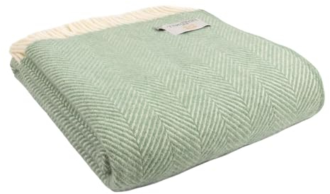 Tweedmill Textiles 100% Pure Wool Blanket Fishbone Design in Sea Green QUALITY