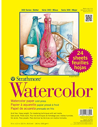 Strathmore Watercolor Paper Pad 9 x 12-inch, 24 Sheets, White, 1 Pack