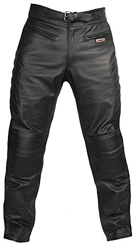 Skintan CE bepansrade motorcykelbyxor i läder tillgängliga i 68,5 cm, 73,7 cm, 83,8 cm, 89,9 cm inre benlängder, Svart, 36W x 35L