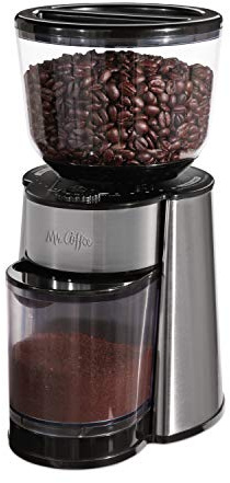 Mr. Coffee Automatic Burr Mill Coffee Grinder with 18 Custom Grinders Silver