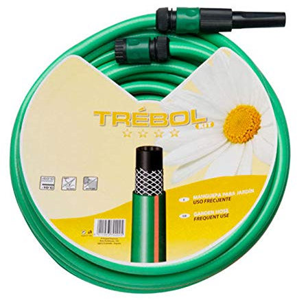 Manguera Verde Trebol Trenzado 15 mm. - 5/8 Rollo 15 metros Con Accesorios