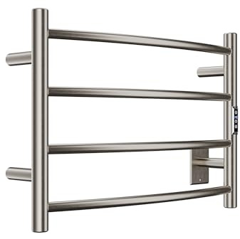 ANZZI Glow 4-Bar Wall Mounted Towel Warmer in Brushed Nickel, Energy Efficient 40W Electric Plug in Heated Towel Rack, Stainless Steel Towel Heater Rail Quick Towel Dryer, TW-AZ018BN