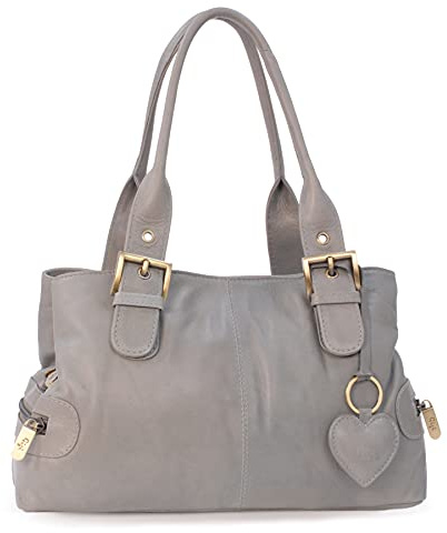 Gigi - Damen Leder Henkeltasche - Handtasche Klein/Mittelgroß - mit Herz Schlüsselring - Othello 6165 - Grau