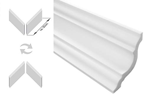 Zierleisten Sparpaket E-25-NK | inkl. vorgefertigte Ecken | leicht und stabil | extrudiertes Styropor | Stuckprofile | modern weiß | dekorativ | XPS | 65 x 65 mm | 20 Meter + 4 Ecken