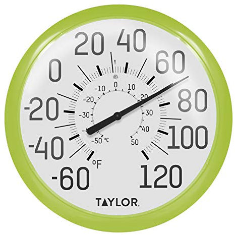 Taylor Precision Products Big and Bold Wall Indoor Outdoor Thermometer, 13.25 inch, Green