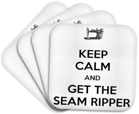 3dRose Keep Calm and get the Seam Ripper, White and Black, Set of 4 Coasters - Soft