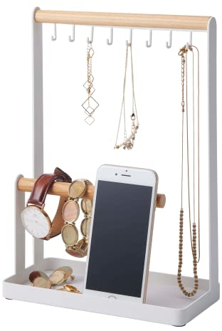 Yamazaki 2311 TOSCA Schmuckständer, weiß, Stahl/Holz, Minimalistisches Design, 20 x 10,5 x 28,5 cm (LxBxH)