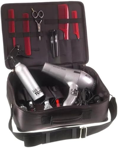 Head Jog Black Canvas Hairdressers Tool Case For Hair Accessories, Dryer, Clippers & Hairdressing Equipment. Hairdressing Kit Bag with Storage Straps, Pouches & Easy Travel Adjustable Handle.