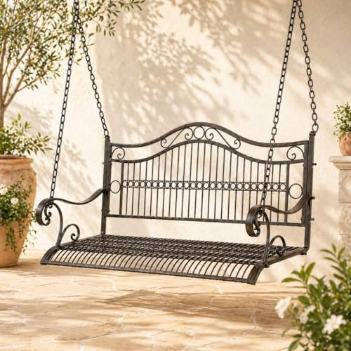 DanDiBo Schaukelbank Outdoor zum Hängen 2 Sitzer Hollywoodschaukel ohne Gestell 82505 Garden Swing Hängebank Metall mit Kette Gartenschaukel Wetterfest