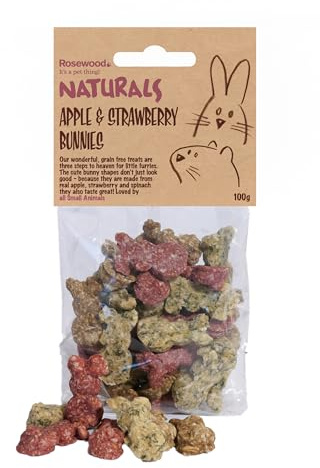 Rosewood Naturals Apple & Strawberry Bunnies, Small Animal Treats for Rabbits, Guinea Pigs, Chinchillas, Degus, Hamsters, Gerbils, Mice and Rats, 100g