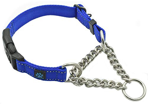 Max and Neo Stainless Steel Chain Martingale Collar - We Donate to a Dog Rescue for Every Collar Sold (Small, Blue)