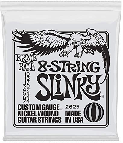 Ernie Ball, Slinky 8-String Nickel Wound, Corde per chitarra elettrica a 8 corde, diametro 10-74