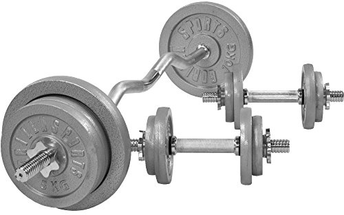 GORILLA SPORTS® Hantelset 70kg - SZ Curlstange 120cm, 2x Kurzhanteln 30mm, Gewichte 4x1,25kg/ 4x2,5kg/ 4x5kg/ 2x10kg, mit 6 Sternverschlüssen, Griff gerändelt, Gusseisen - Langhantelstange, Hantel Set