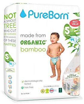 PureBorn 44 Couches Taille 5 (12-17 kg), Ultra-Absorbantes, Hypoallergéniques, Couches douces pour Bébé 12-24 mois, Testées Dermatologiquement, Anti-fuites, Écologiques en Bambou Naturel