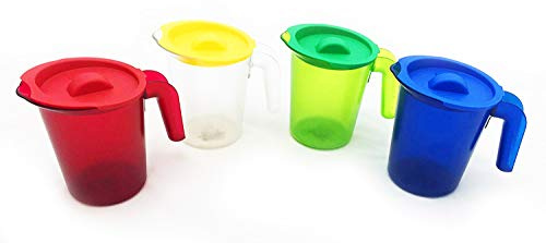 Roltex Small Multicoloured 500ml Plastic Jugs & Lids Set of 4 Virtually Unbreakable
