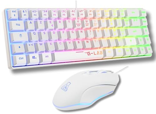 The G-Lab Combo Hydrogen - Pack de Teclado de ratón Gamer, Teclado Gamer 60% con Cable, retroiluminación RGB, azerty, Formato Compacto + ratón Gaming RGB, 6 Botones, 6200 dpi - PC/PS4/PS5 - Blanco