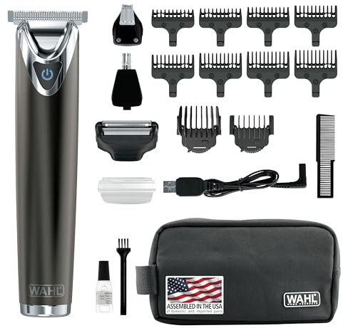 WAHL USA Stainless Steel Lithium Ion 2.0+ Slate Beard Trimmer for Men - Electric Shaver, Nose Ear Trimmer, Rechargeable All in One Men's Grooming Kit - Model 9864