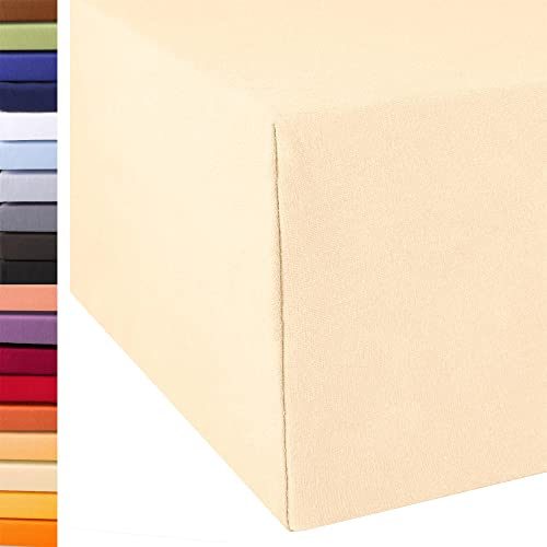 aqua-textil Exclusiv Spannbettlaken 180x200-200x220 cm Natur Jersey Baumwolle 230g/qm Spannbetttuch Elastan Laken