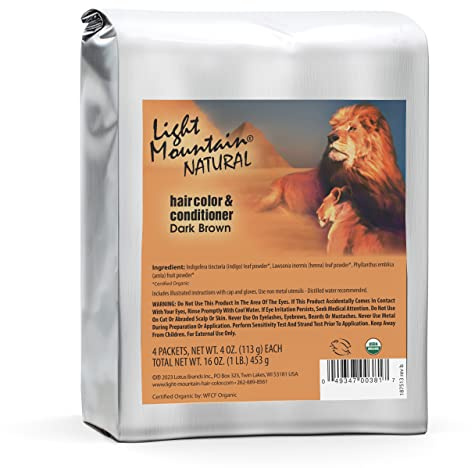 Light Mountain Henna Hair Color & Conditioner, Bulk 1 Pound – Dark Brown Hair Dye, Organic Henna Leaf Powder and Botanicals, Chemical-Free, Semi-Permanent Hair Color + 4 Hair Clips