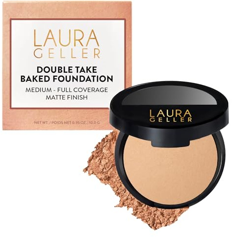 LAURA GELLER NEW YORK Baked Double Take Powder Foundation - Light - Buildable Medium to Full Coverage - Matte Finish