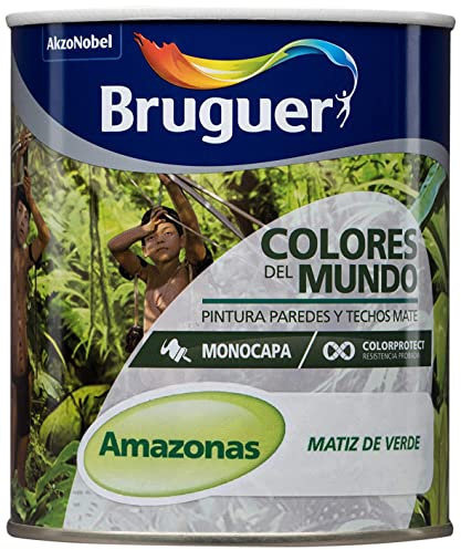 Bruguer Colores del Mundo Pintura para paredes monocapa Amazonas Matiz de Verde 750 ml