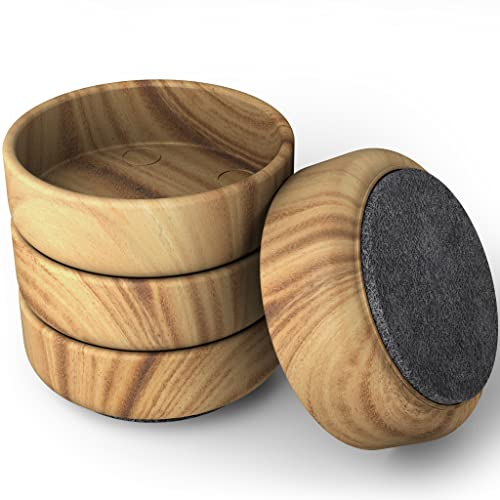 Medipaq Felt Castor Cups – 4x Large 60mm Dark Wood Grain – Protects Wooden & Smooth Floors – Chair & Furniture Leg Protectors