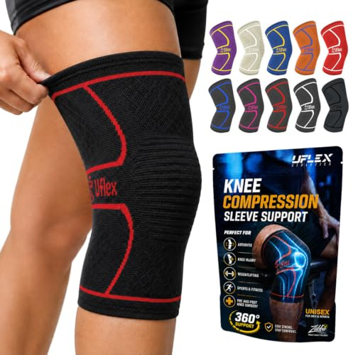 UFlex Athletics Knee Brace for Men and Women Knee Compression Sleeve Support for Arthritis Joint Pain Relief, Workout, Swelling, Sports, Circulation, Running, Recovery Support for ACL & Meniscus Tear Medium Red
