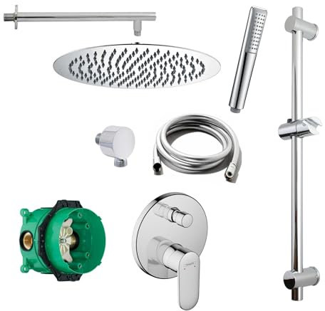 vanvilla Duschsystem mit Unterputz Duscharmatur von Hansgrohe Vernis Blend und vanvilla Regendusche mit Armatur, Duschkopf rund, Dusch-SET HG11 poliert