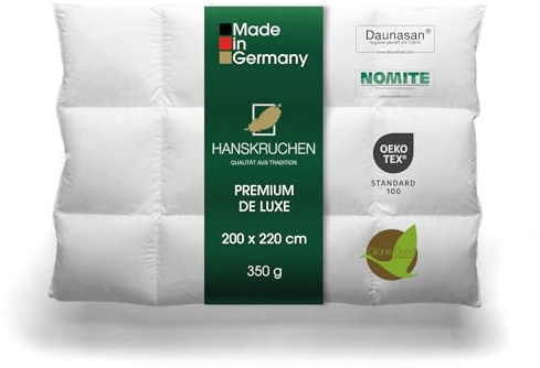 HANSKRUCHEN® Premium de Luxe Daunendecke 200x220 cm - Extra Leicht / Sommer - Made in Germany Kassettendecke aus 100% Baumwolle - Allergiker geeignet