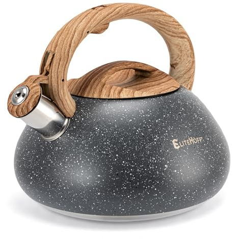 EliteHoff Wasserkessel Induktion – 3L – Edelstahl Teekessel mit Automatischem Pfiff, Flötenkessel Grau, Wasserkocher Induktionsherd, Pfeifkessel für alle Kochplatten (Grau, E-5111)