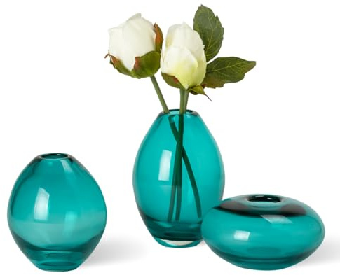 Torre & Tagus Bud Vase Set for Home Office Tabletop Centerpiece, Turquoise, Assorted