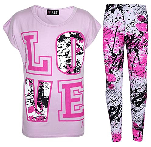 A2Z 4 Kids Girls Love Print Crop Top with Short/Long Sleeves - Love Splash Set Baby Pink 7-8