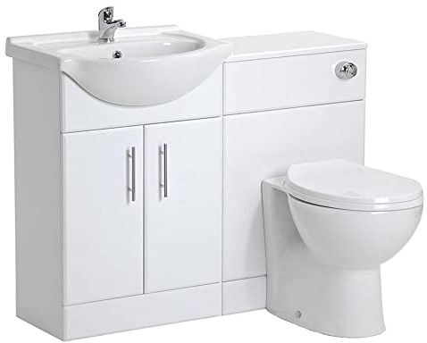 VeeBath Linx 1050 Vanity Unit Furniture Set, Wash Basin Bathroom Sink, WC, Toilet Pan, Soft Close, Quick Release Toilet Seat with Concealed Cistern-White (Flat Pack)